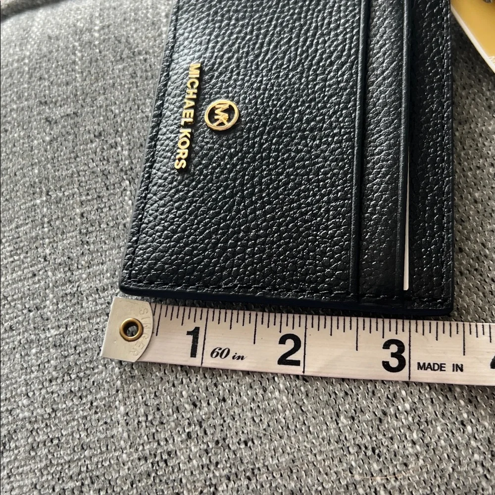 Michael Kors Black and Gold Card Holder Jet Set Charm Leather or wristlet NWT